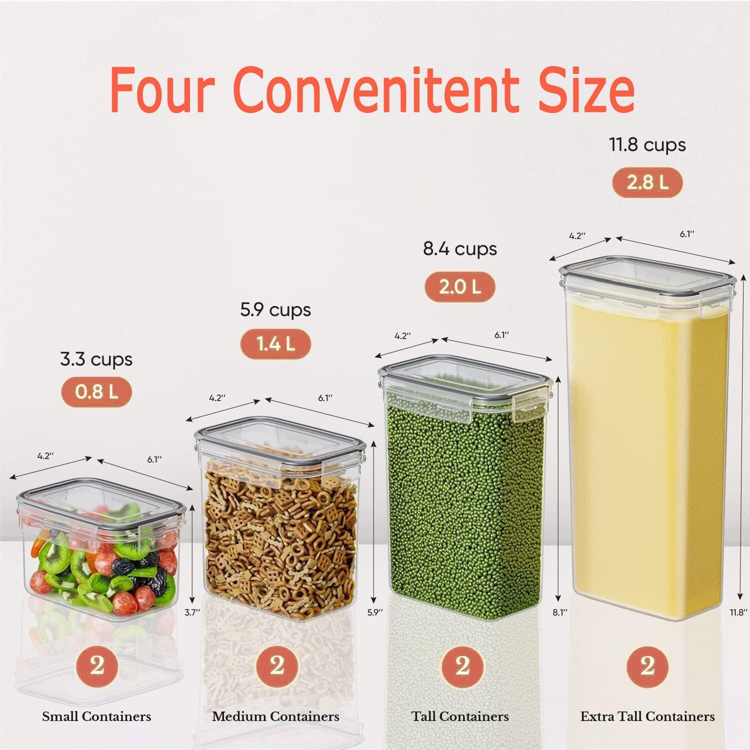 CARLA HOME 8 Piece Airtight Food Storage Containers Set with Lids & Labels for Kitchen Storage-2034461356647911426