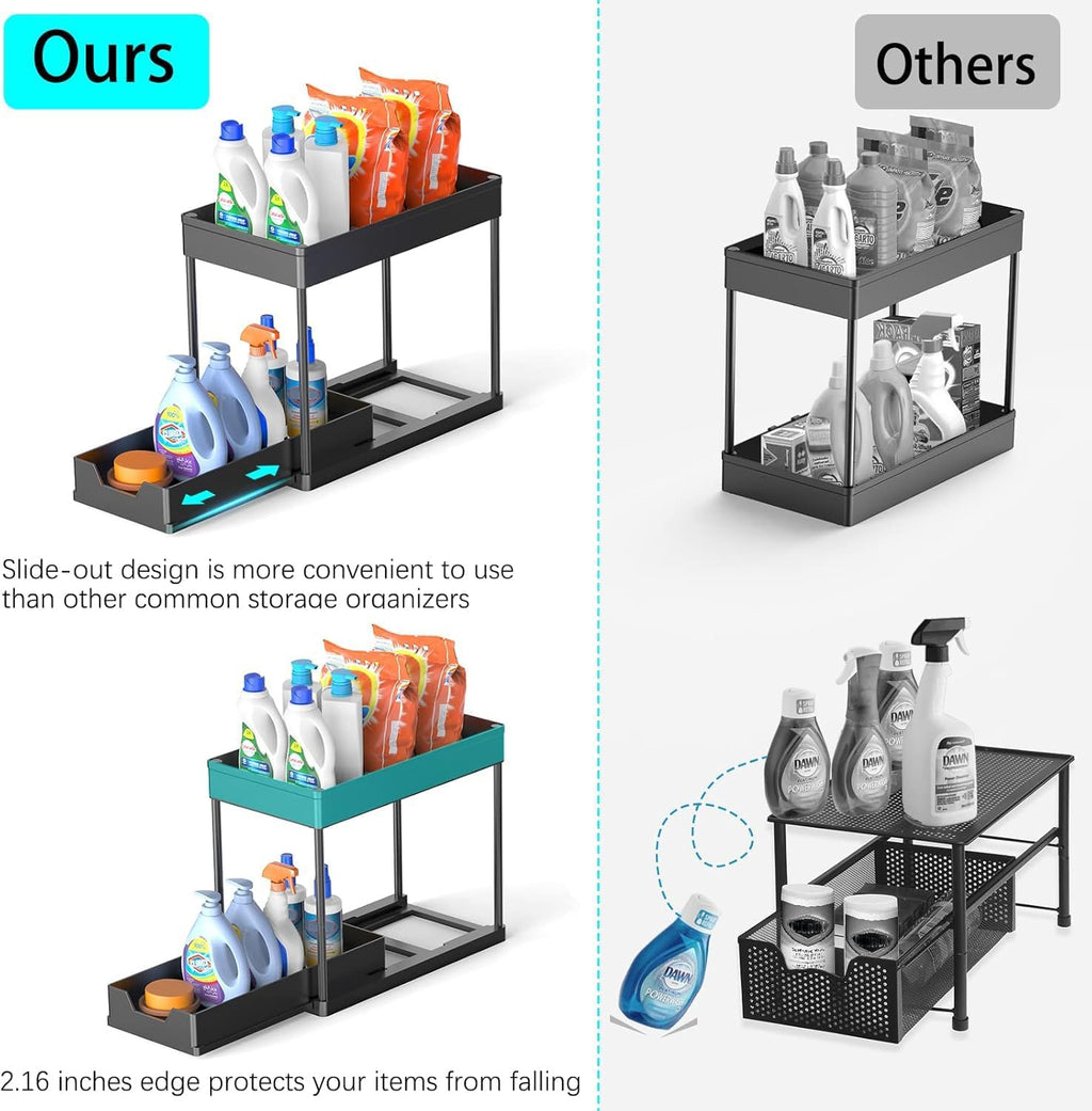 CARLA HOME 2 Pack Under Sink Organizer with Pull-Out Basket and Hooks for Bathroom & Kitchen-2034461358954778629