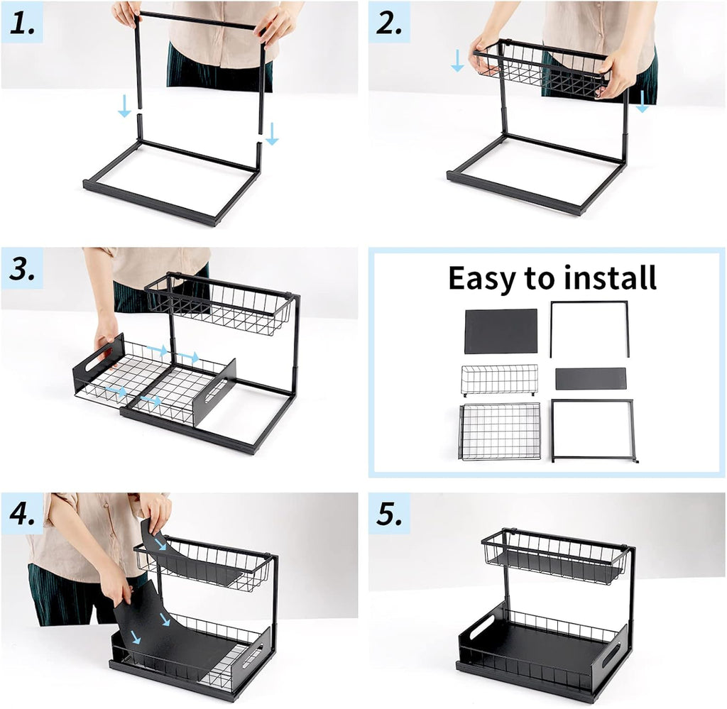 CARLA HOME 2 Tier Under Sink Organiser with Sliding Drawers for Kitchen & Bathroom-2034461361353920521