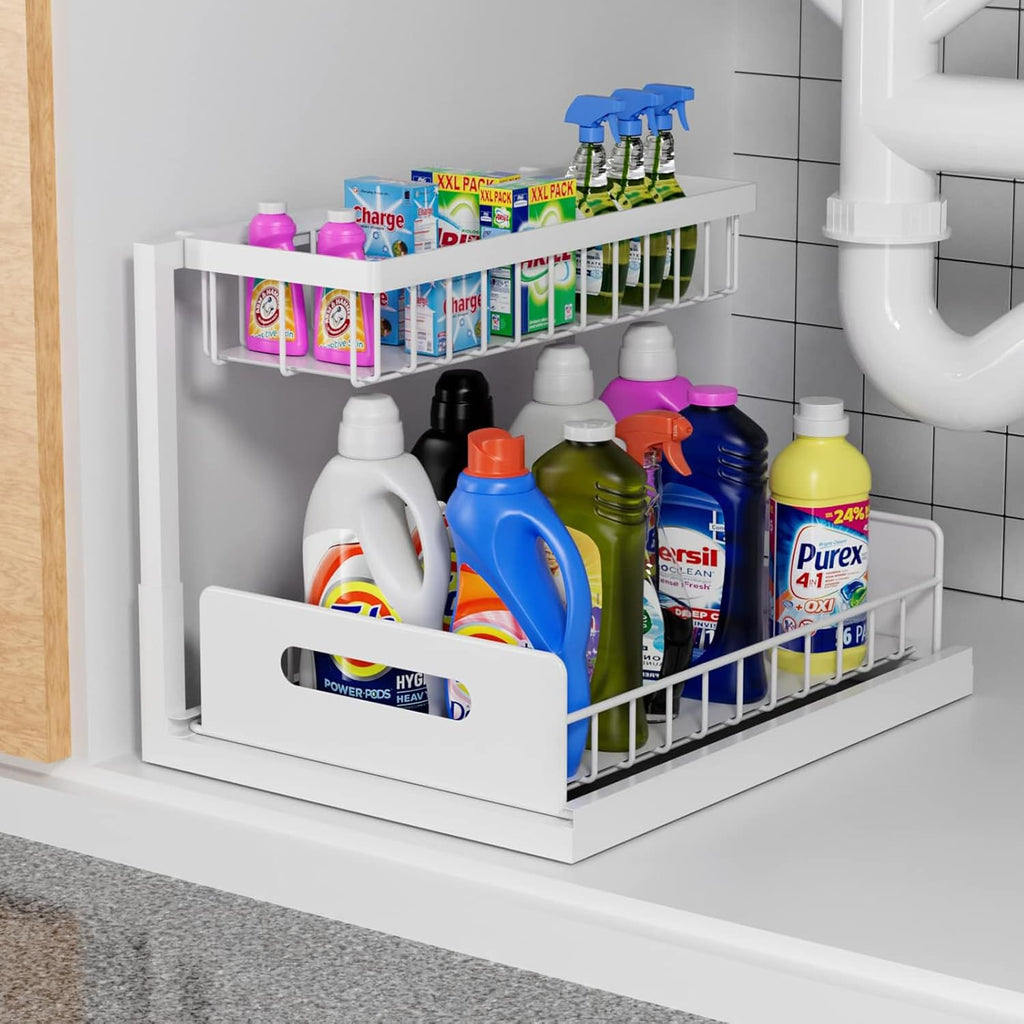 CARLA HOME 2 Tier Under Sink Organiser with Sliding Drawers for Kitchen & Bathroom-2034461361353920512