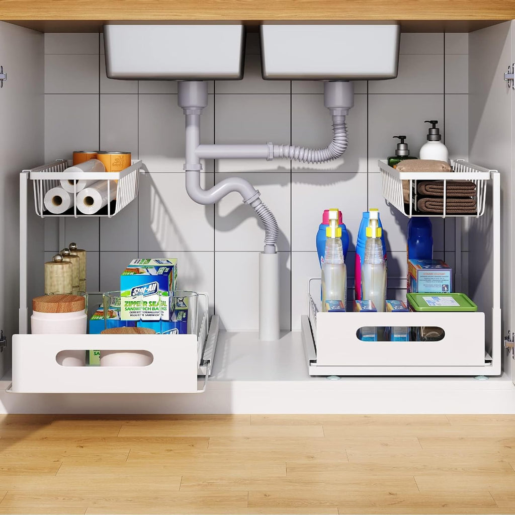 CARLA HOME 2 Tier Under Sink Organiser with Sliding Drawers for Kitchen & Bathroom-2034461361353920513
