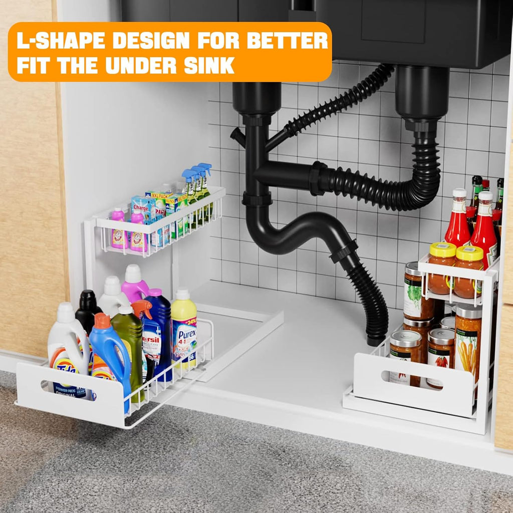 CARLA HOME 2 Tier Under Sink Organiser with Sliding Drawers for Kitchen & Bathroom-2034461361353920514