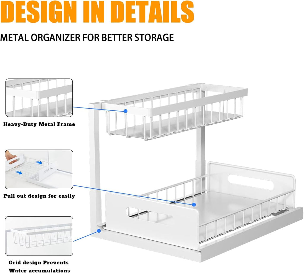 CARLA HOME 2 Tier Under Sink Organiser with Sliding Drawers for Kitchen & Bathroom-2034461361353920515
