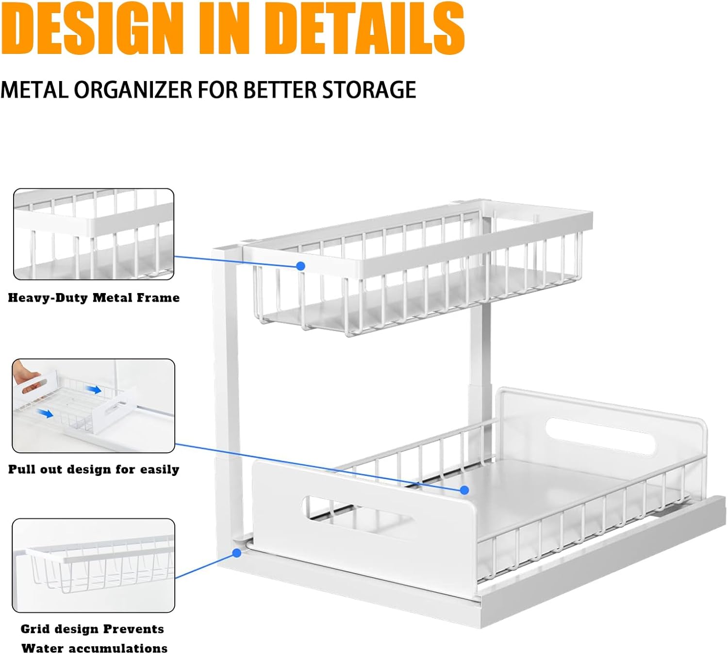 CARLA HOME 2 Tier Under Sink Organiser with Sliding Drawers for Kitchen & Bathroom-2034461361353920515
