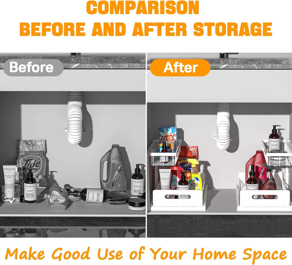CARLA HOME 2 Tier Under Sink Organiser with Sliding Drawers for Kitchen & Bathroom-2034461361353920516