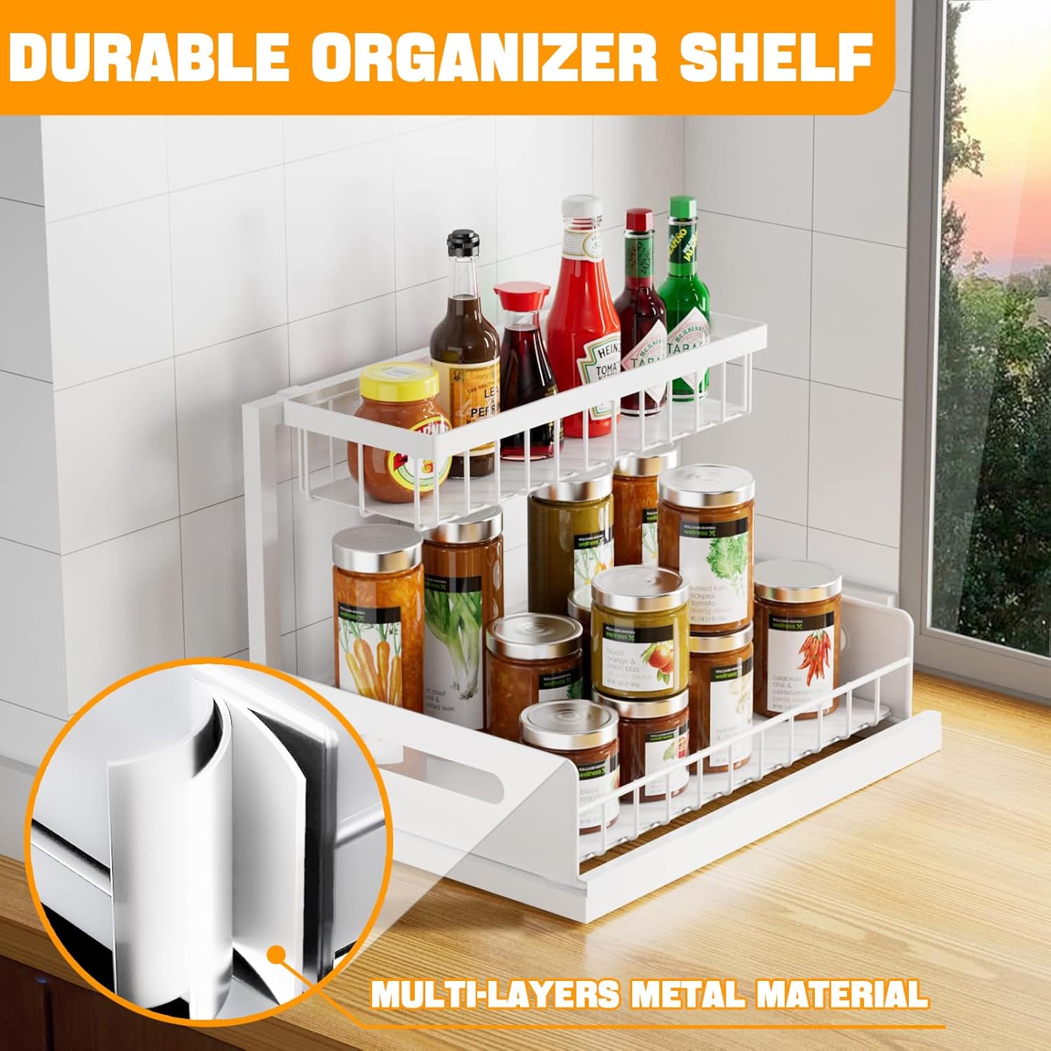 CARLA HOME 2 Tier Under Sink Organiser with Sliding Drawers for Kitchen & Bathroom-2034461361353920517