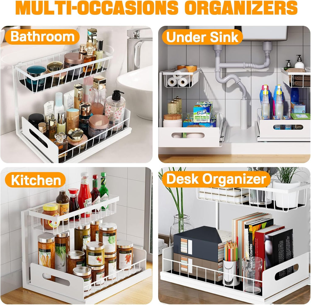 CARLA HOME 2 Tier Under Sink Organiser with Sliding Drawers for Kitchen & Bathroom-2034461361353920518
