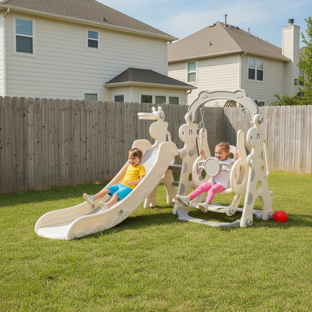 Bopeep Kid Slide Swing Set Basketball Hoop Indoor Outdoor Playground Activity