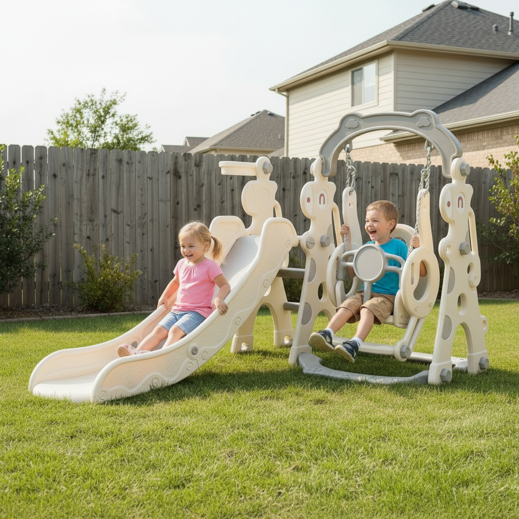 Bopeep Kid Slide Swing Set Basketball Hoop Indoor Outdoor Playground Activity