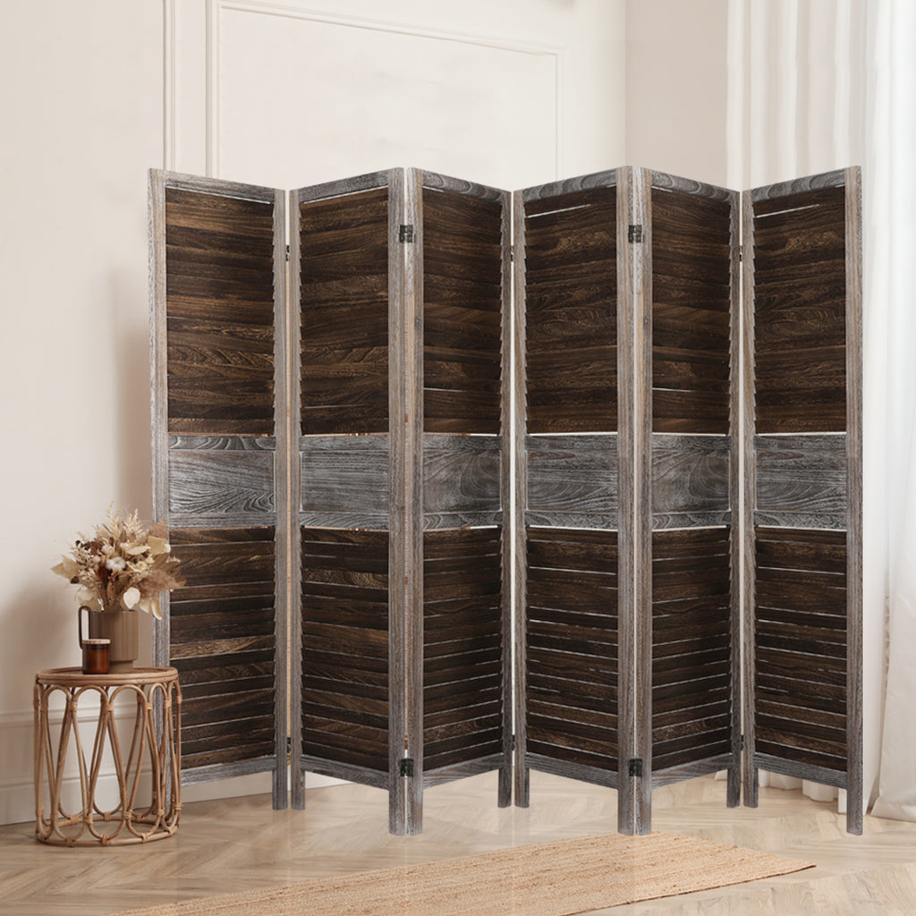 Levede Room Divider 6 Panel Folding Brown-2006732941086035974