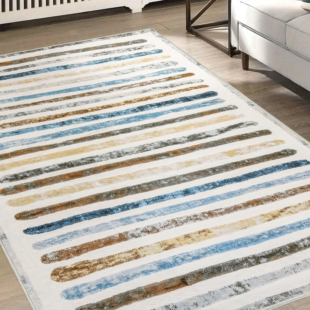 Marlow Floor Rug Short Pile Washable Carpet Soft Plush Non Slip Stripe 160x120-2018816747121020935