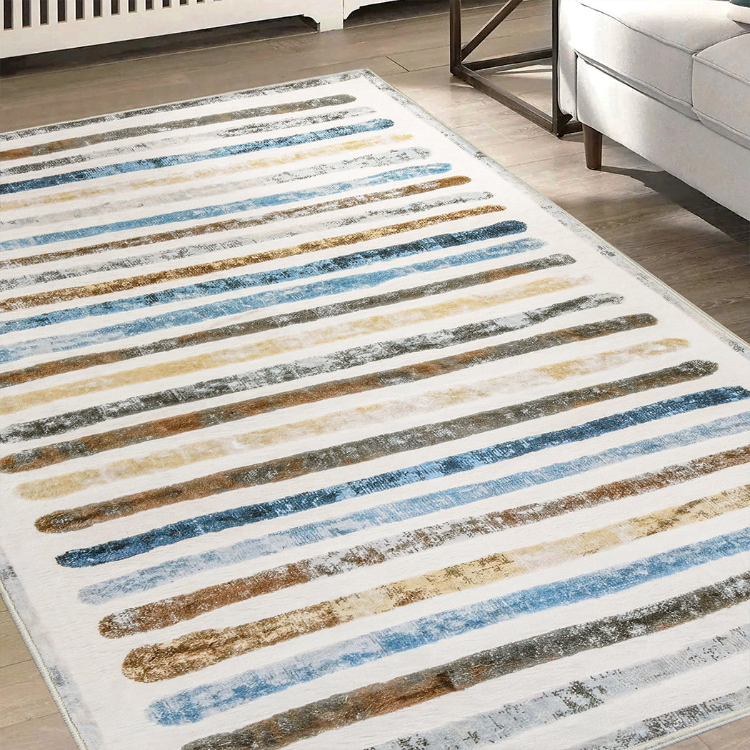 Marlow Floor Rug Short Pile Washable Carpet Soft Plush Non Slip Stripe 160x120-2018816747121020935