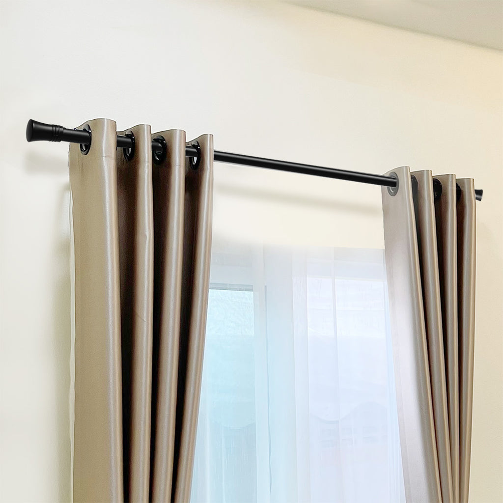 Marlow Black Curtain Rod Steel Quiet Rail Pole Pommel Set Extendable-2018816719925153799