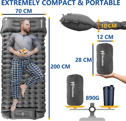 10cm Self-inflating Mattress, Blue, Waterproof Lightweight Tear-Resistant for Camping Beach Hiking with Foot Pump
