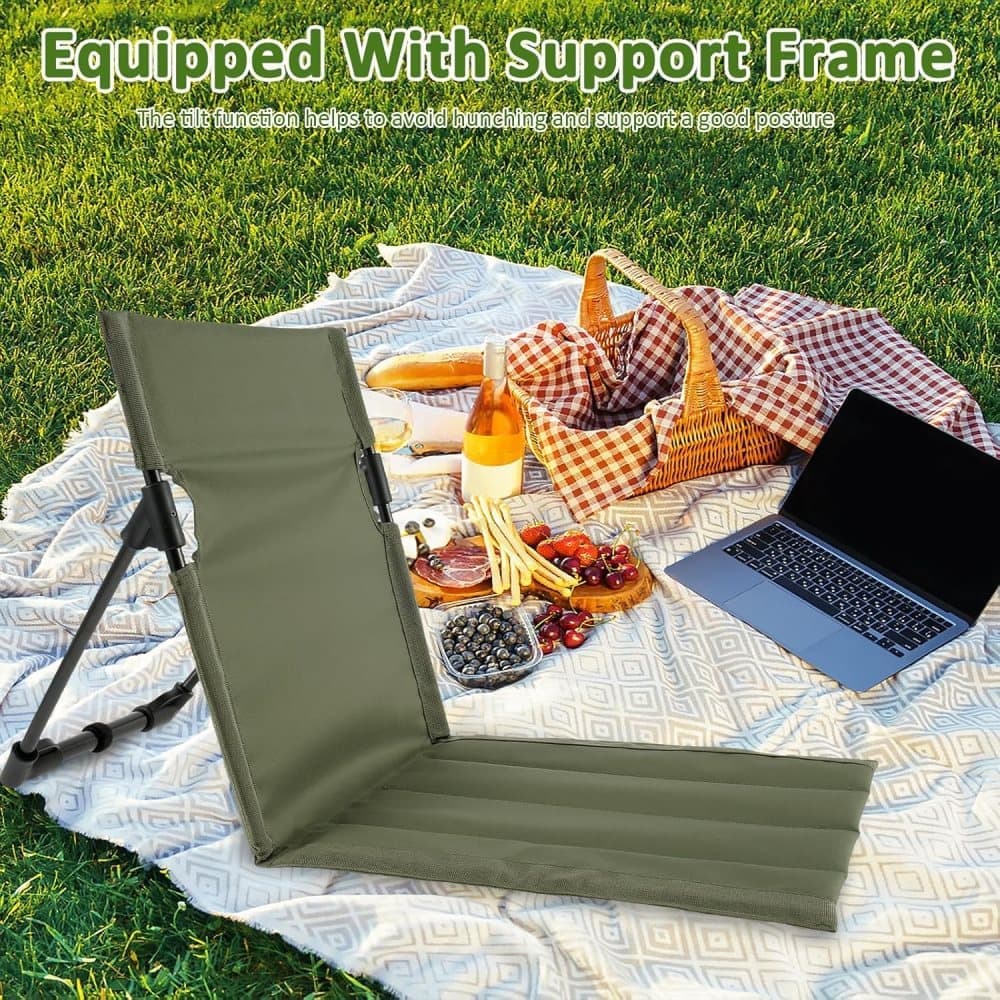 Foldable Beach Chair with Storage Bag, Collapsible Sun Lounger, Padded Lightweight Camping Chair, Green
