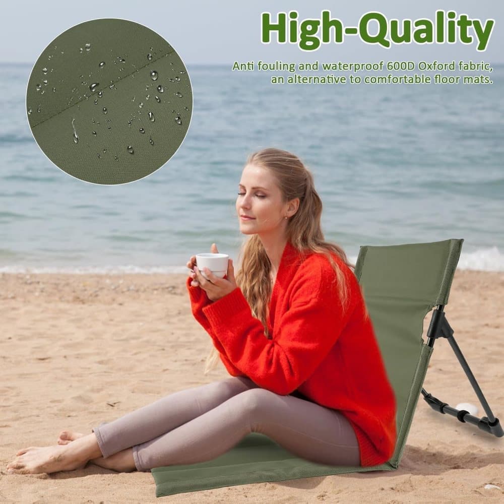 Foldable Beach Chair with Storage Bag, Collapsible Sun Lounger, Padded Lightweight Camping Chair, Green