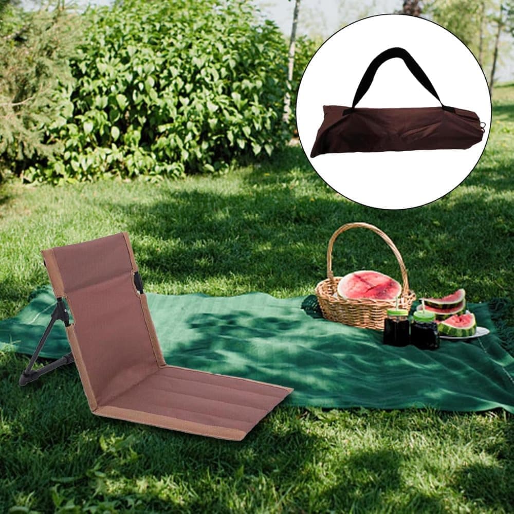 Foldable Beach Chair with Storage Bag, Collapsible Sun Lounger, Lightweight Camping Chair, Brown