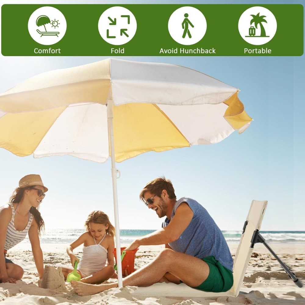 Foldable Beach Chair with Storage Bag, Collapsible Sun Lounger, Lightweight Camping Chair, Beige