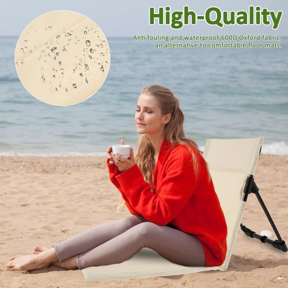 Foldable Beach Chair with Storage Bag, Collapsible Sun Lounger, Lightweight Camping Chair, Beige