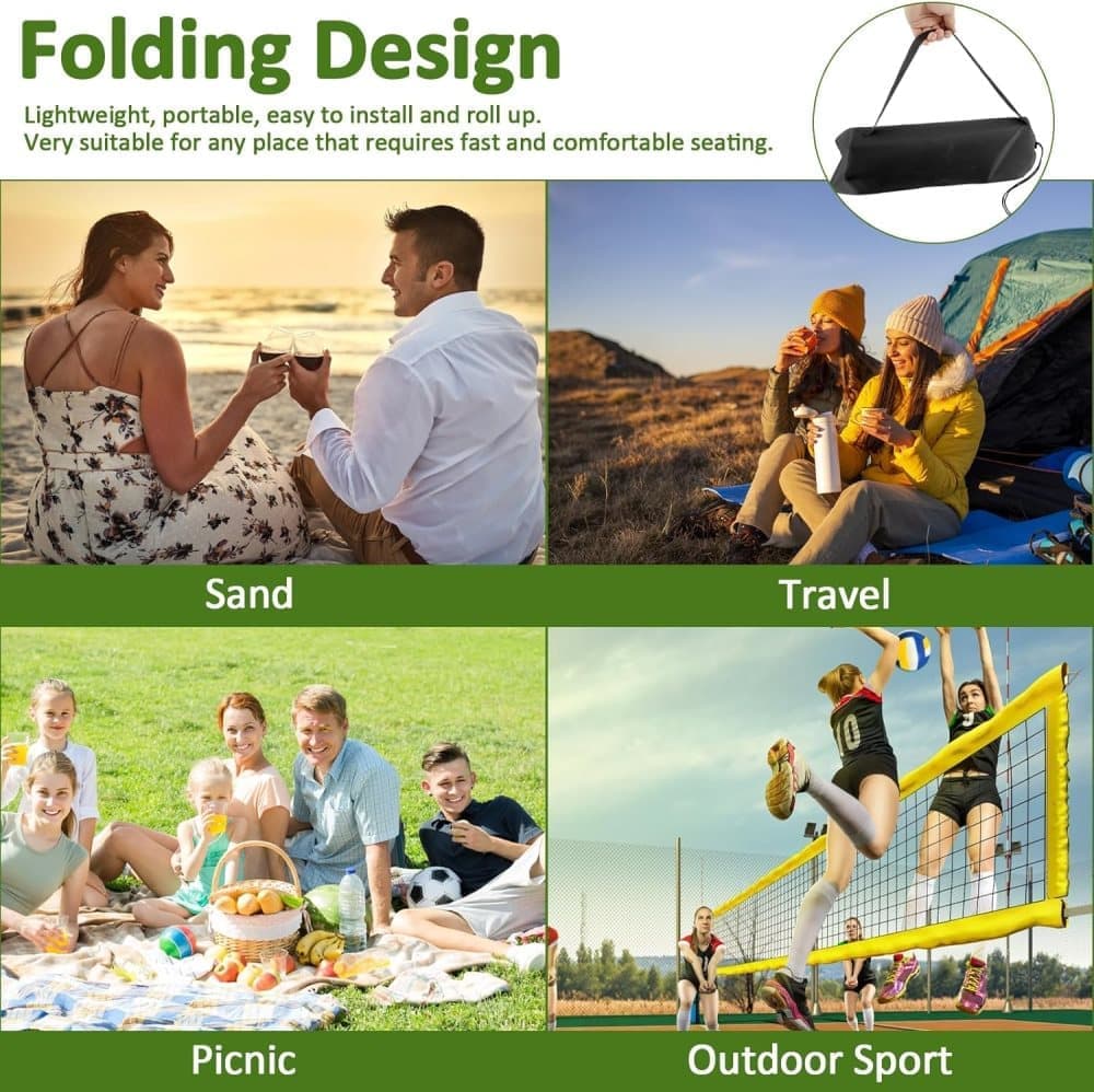 Foldable Beach Chair with Storage Bag, Collapsible Sun Lounger, Lightweight Camping Chair, Black