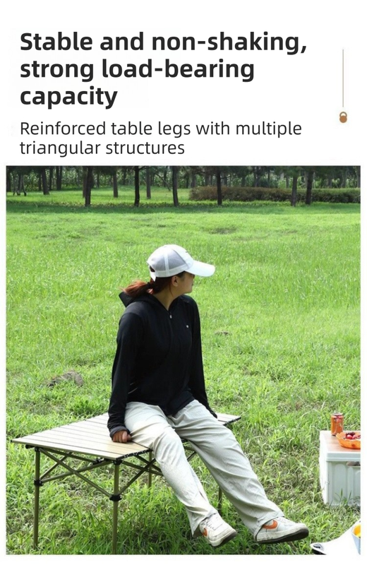 120CM Black Portable Folding Egg Roll Camping Table with Storage Bag & Mesh Net- Heavy-Duty Carbon Steel Picnic Table for 6-8 People