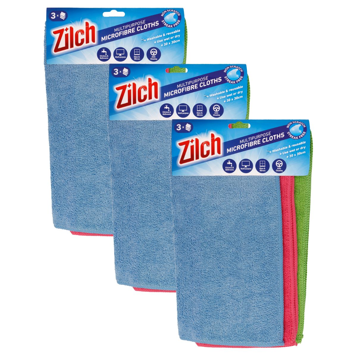3x Zilch 30x30cm Microfibre Cloth 3pk-2018816606741860354
