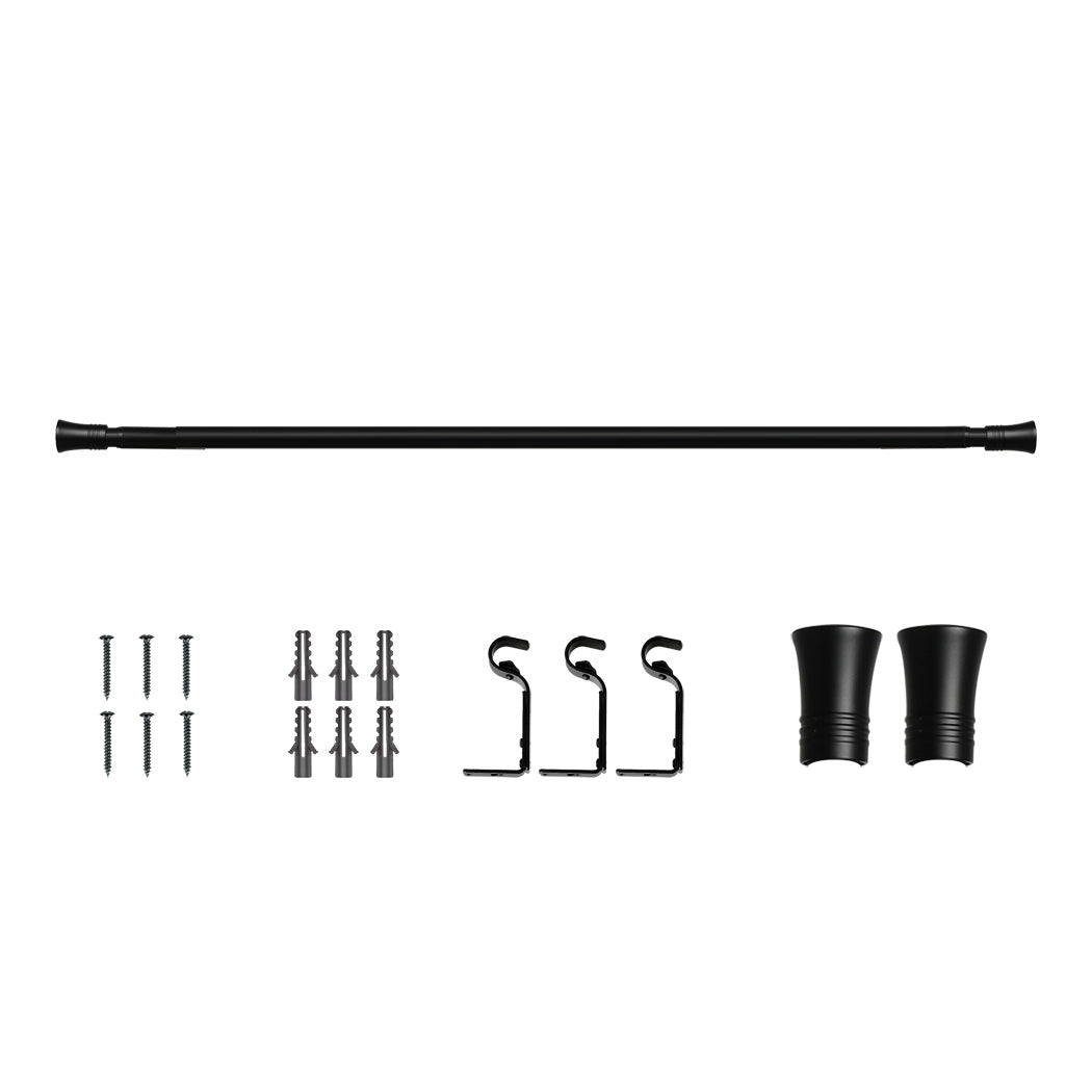 Marlow Black Curtain Rod Steel Quiet Rail Pole Pommel Set Extendable-2018816719925153792