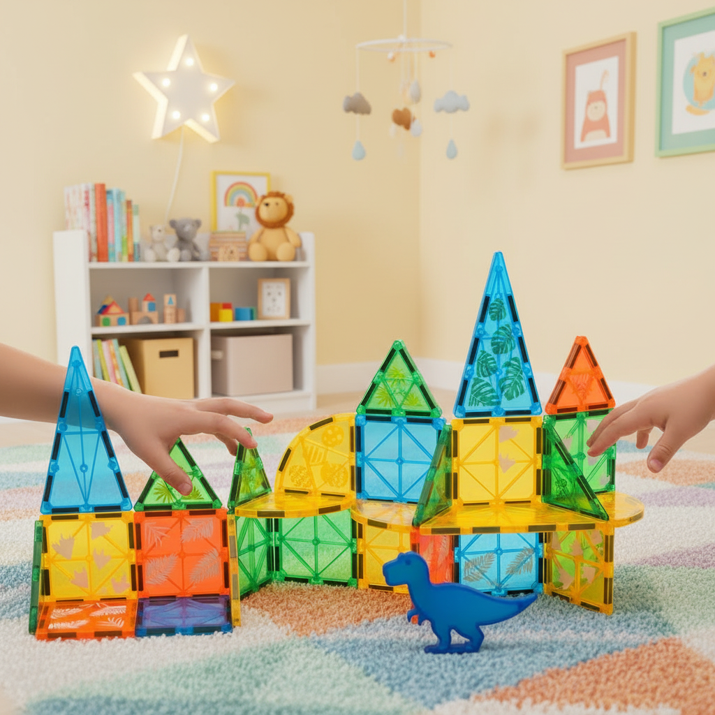 Bopeep Magnetic Tiles Blocks Dinosaur Toys Building Play for Kids STEM 60Pcs