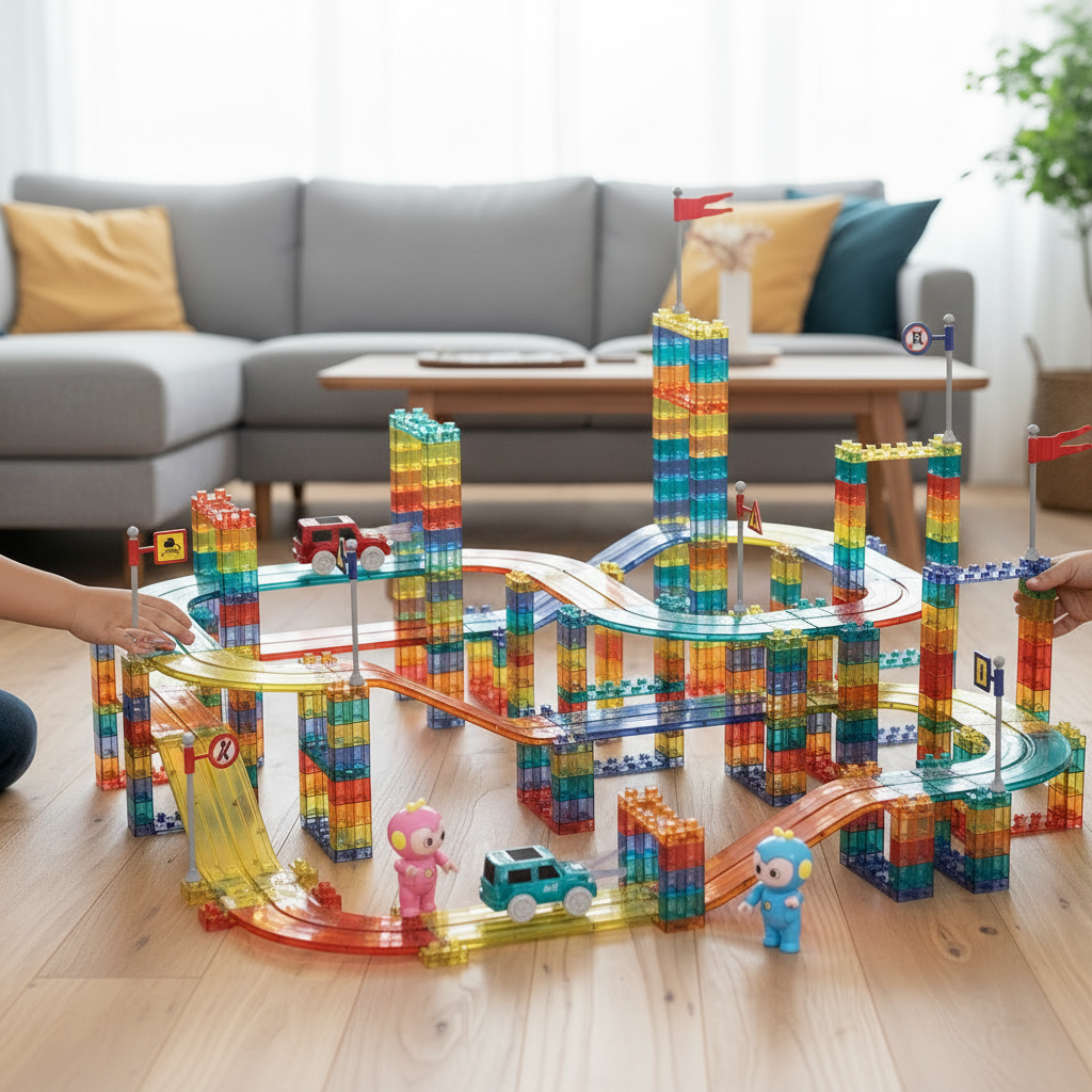 Kids 348Pcs Magnetic Tiles Blocks Railcar Building Toys STEM Children Gift Play