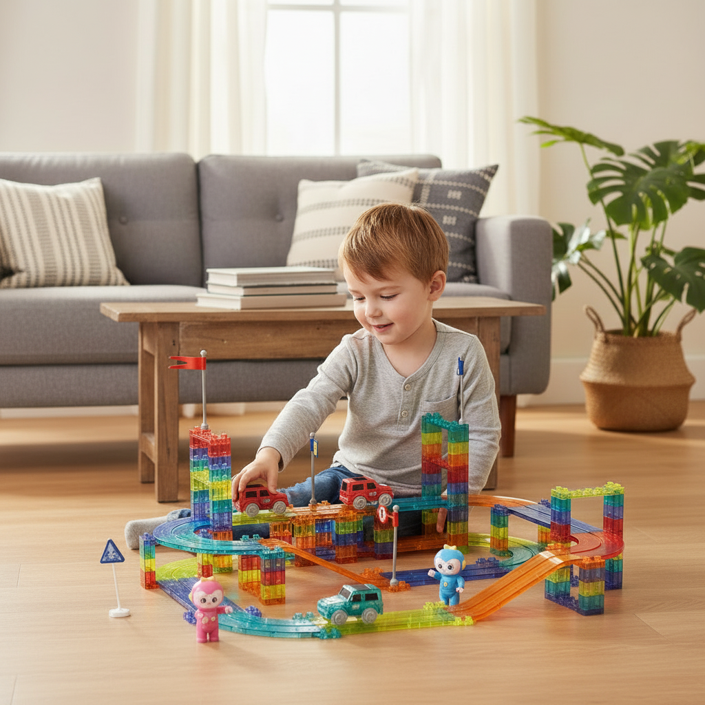 Kids 154Pcs Magnetic Tiles Blocks Railcar Building Toys STEM Children Gift Play