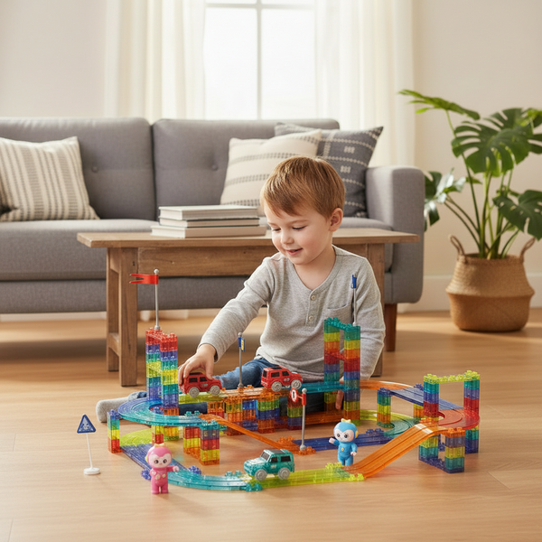 Kids 154Pcs Magnetic Tiles Blocks Railcar Building Toys STEM Children Gift Play