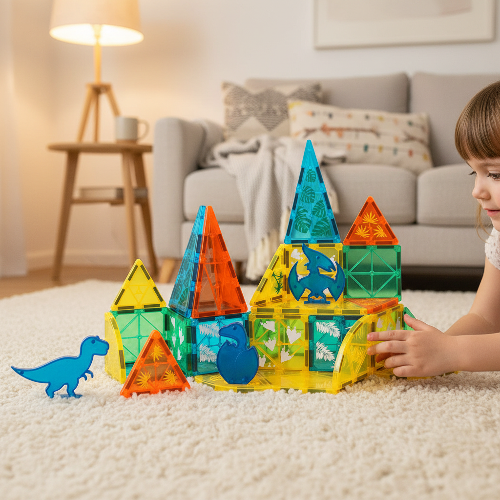 Bopeep Magnetic Tiles Blocks Dinosaur Toys Building Play for Kids STEM 100Pcs