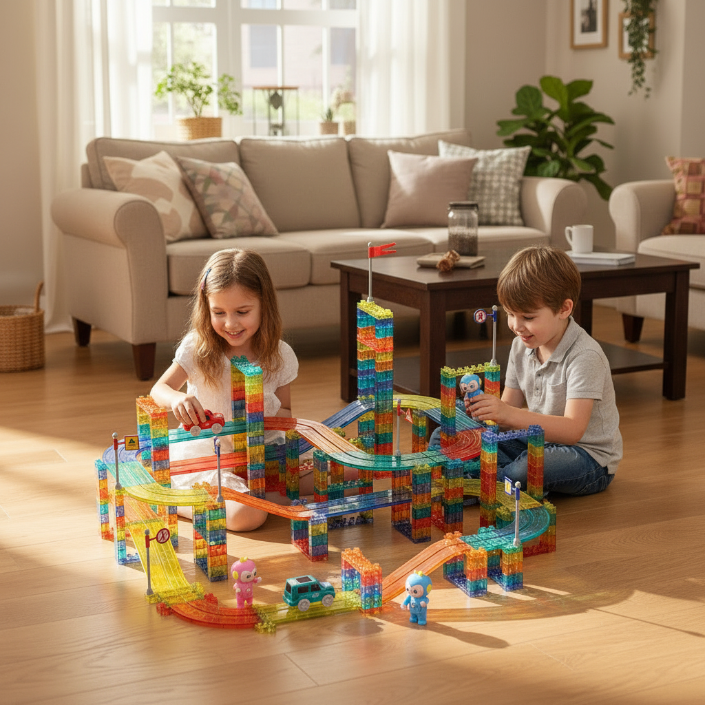 Kids 348Pcs Magnetic Tiles Blocks Railcar Building Toys STEM Children Gift Play