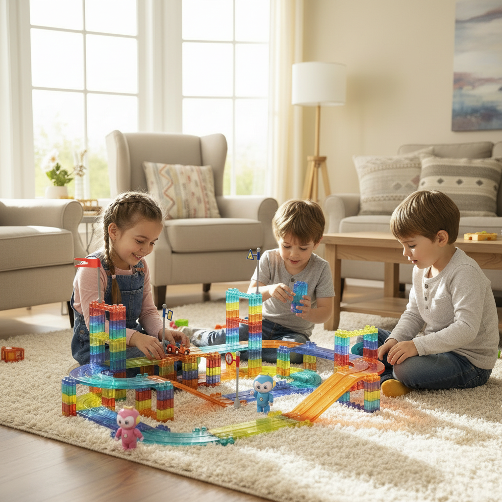 Kids 154Pcs Magnetic Tiles Blocks Railcar Building Toys STEM Children Gift Play