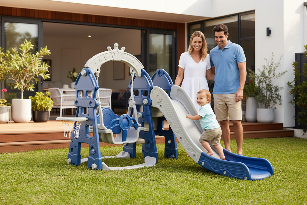 Bopeep Kids Slide Swing Basketball Ring Hoop Activity Center Toddlers Play Set